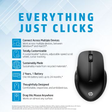 HP 430 Mouse - Bluetooth - USB Type A - Optical - 5 Button(s) - 4 Programmable Button(s)