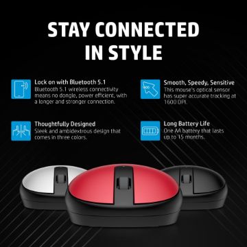 HP 240 Mouse - Bluetooth - USB Type A - Optical - Black