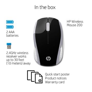 HP 200 Mouse - Radio Frequency - USB - Optical - 3 Button(s) - Pike Silver