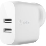 Belkin BOOST CHARGE Dual USB-A Wall Charger with 1m Lightning Cable – 24W (2x12W) Fast Charging AC Adapter – White