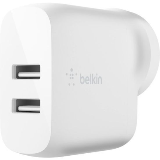 Belkin BOOST CHARGE Dual USB-A Wall Charger with 1m Lightning Cable – 24W (2x12W) Fast Charging AC Adapter – White